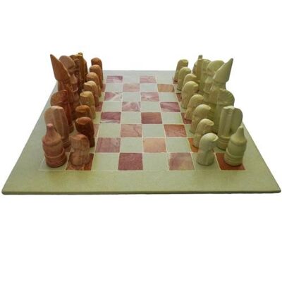 Kisii stone chess set, beige/pink, square board 30cm (Z2140)