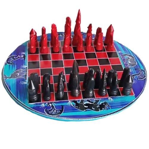 Kisii stone chess set, red/black, round board 30cm (Z2142)