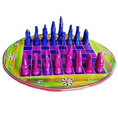 Kisii stone chess set, pink/blue, round board 30cm (Z2143)