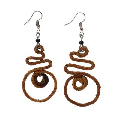 Earrings banana leaf squiggle design brown (Z2700)