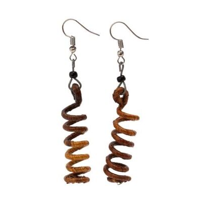 Earrings banana leaf spiral design brown (Z2701)