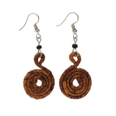 Earrings banana leaf coiled circle brown (Z2703)