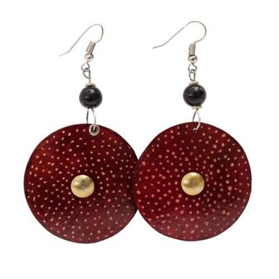 Earrings gourd circle red with dots + bead (Z2712)