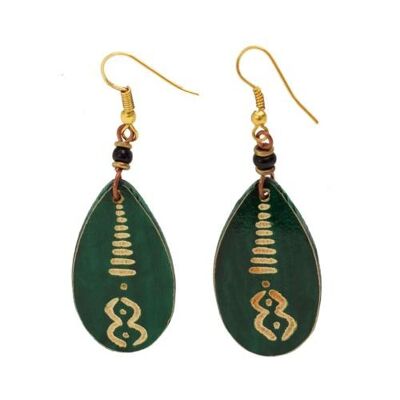 Earrings gourd teardrop + bead, green (Z2720)