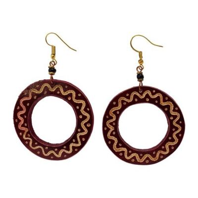 Earrings gourd circle + bead, maroon (Z2721)