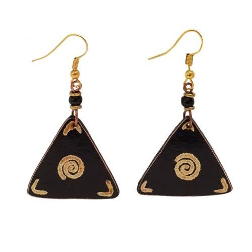 Earrings gourd triangle + bead, black (Z2722)