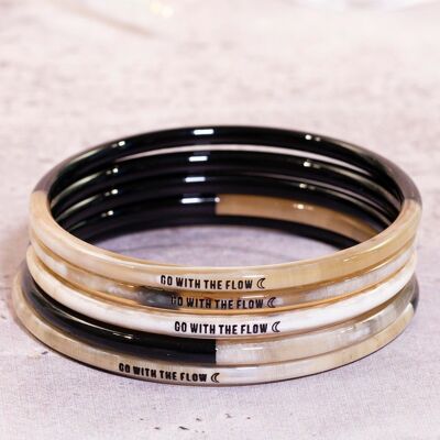 1 3mm horn bangle "GO WITH THE FLOW" - Black