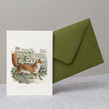 Carte de voeux renard + enveloppe, carte vintage 1