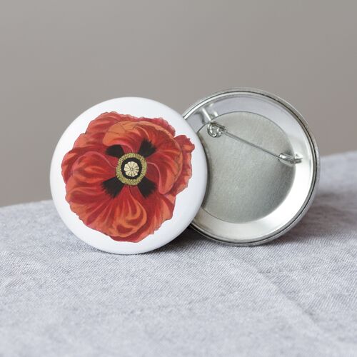 Poppy Flower Button, Big Round Pin, Wildflower Accessory