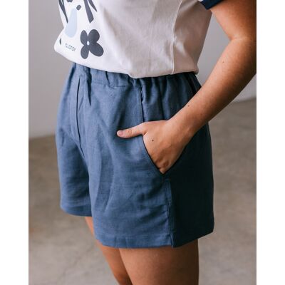 Shorts aus blauem Leinen