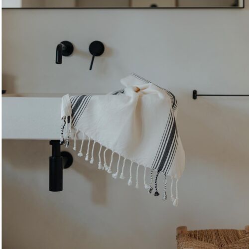 Bergama Cotton Hand, Hair & Tea Towel - Black & Salt