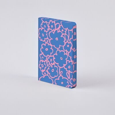 Flower Power - Gráfico S | libreta nuuna A6 | Cuadrícula de puntos de 2,5 mm | 176 páginas numeradas | Papel premium de 120 g | cuero azul | producido de forma sostenible en Alemania