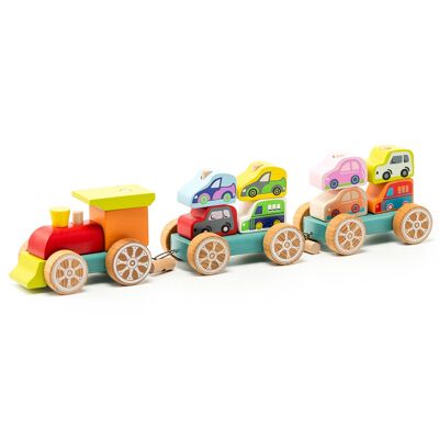 Jouet en bois "Train avec petites voitures"