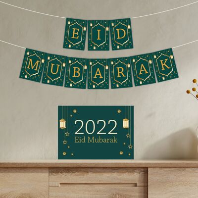 Eid Girlande "Eid Mubarak" Set inkl. Poster - Grün