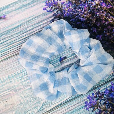 Blue Gingham Floral Scrunchie