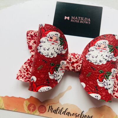 Red Vintage Santa Christmas Beauty Bow