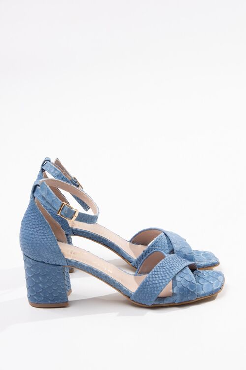 Leather block heels medium in light blue