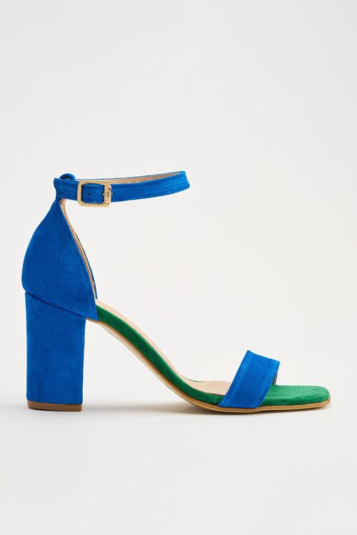 Suede  Blue & Green block heels