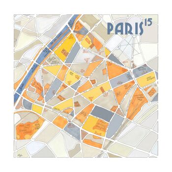 Affiche Illustration du Plan du 15ème arrondissement de PARIS 4