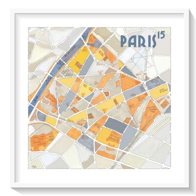 Plakatillustration der Karte des 15. Arrondissements von PARIS