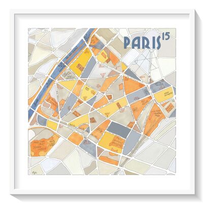 Affiche Illustration du Plan du 15ème arrondissement de PARIS