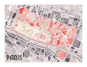 Affiche Illustration du Plan du 1er arrondissement de PARIS - Décoration murale 4