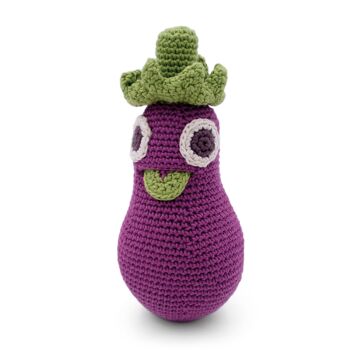 RÉGINE L'AUBERGINE - HOCHET POUR BÉBÉ EN COTON BIO 2