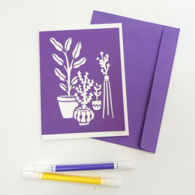 Die-cut postcard with plant design
