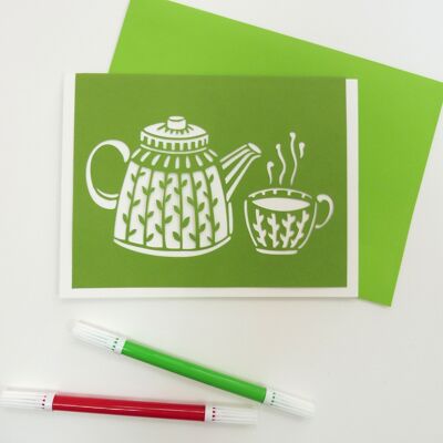 Teapot and Cup Die-Cut Postcard