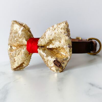 Bette Sequin Dog Bow Tie - Gold