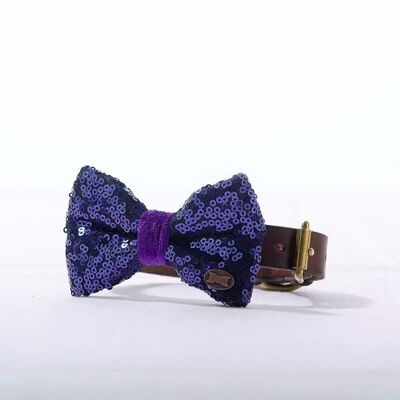 Bette Sequin Dog Bow Tie - Blue - Small