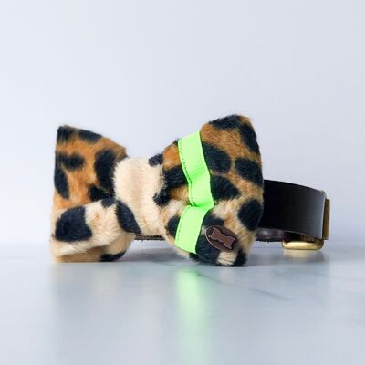 Yellow Neon Leopard Dog Bow Tie - Small