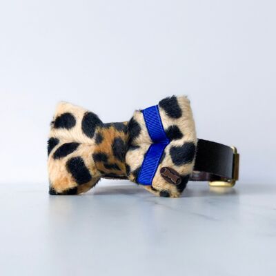 Blue Neon and Leopard Print Dog Bow Tie - Small