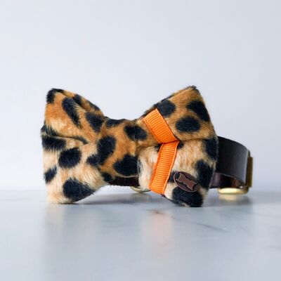 Orange Neon and Leopard Print Dog Bow Tie - Small