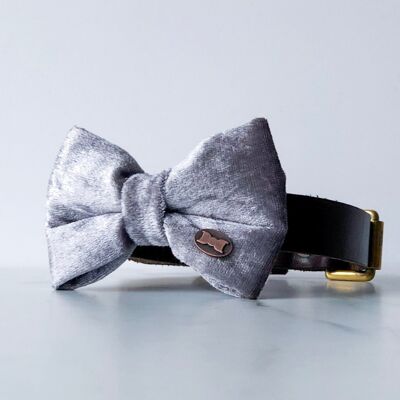 Stunning Silver Velvet Dog Bow Tie