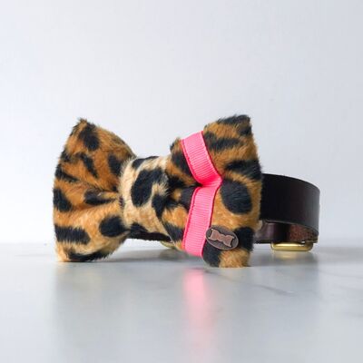 Pink Neon and Leopard Print Dog Bow Tie
