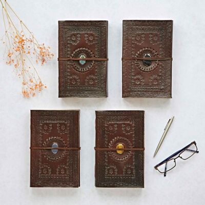 Indra Extra Large Embossed Leather Journal with Semi-Precious Stone