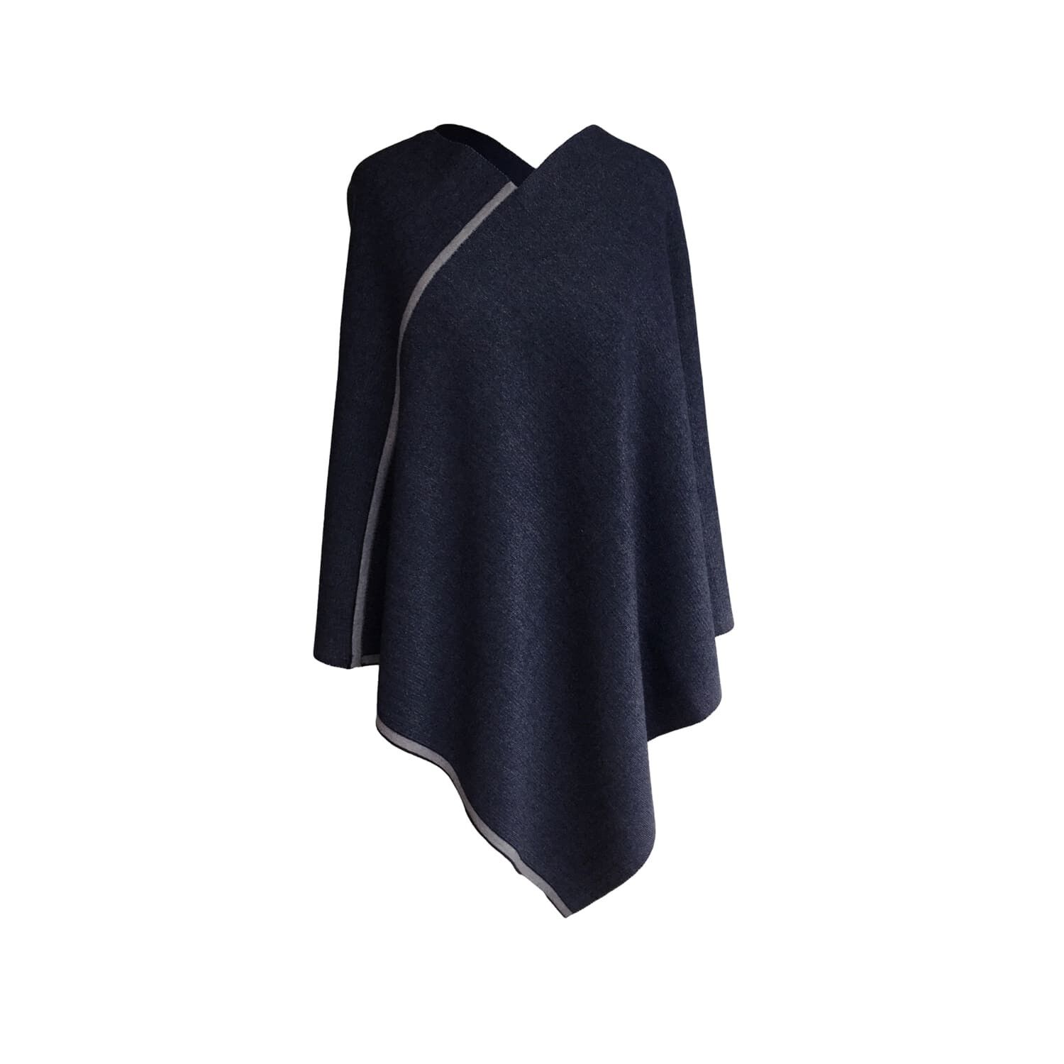 DreieckPoncho dünn reversibel blau/grau