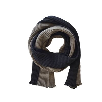 Ribbed scarf, two-tone anthracite / natural
