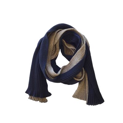 Ribbed scarf two-tone blue / natural