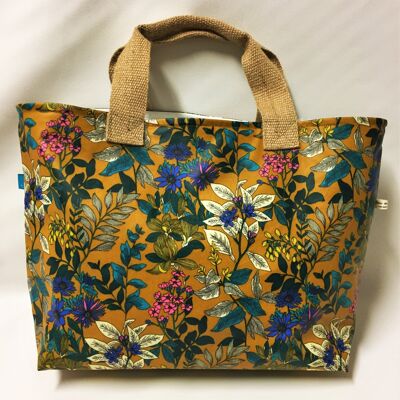 Mini bolso tote de algodón con estampado de glicinias