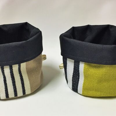 Mustard or black striped cotton baskets