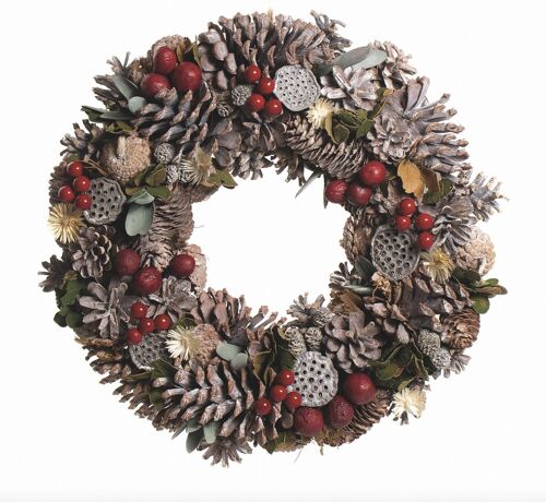 Kerstkrans landelijk - Wreath Mix | Ø38cm | krans landelijk rond | kerstdecoratie deurkrans | Krans voor de kerst | kerstversiering kransen | Wit