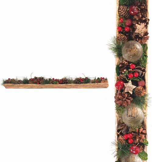 Kerststuk theelicht houder - Red Berry | 70 cm / 4L | Decoratief kerststuk gemaakt uit natuurlijke materialen en voorzien van twee waxinehouders | Kerst decoratie | Rood
