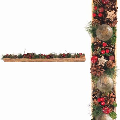 Kerststuk theelicht houder - Red Berry | 70 cm / 4L | Decoratief kerststuk gemaakt uit natuurlijke materialen en voorzien van twee waxinehouders | Kerst decoratie | Rood
