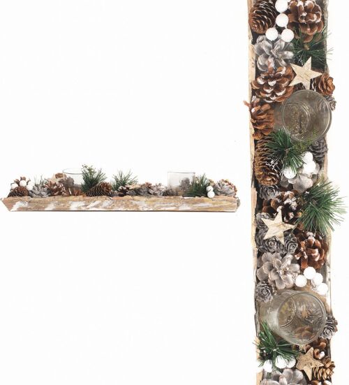 Kerststuk theelicht houder - Merry Christmas | 45 cm / 2L | Decoratief kerststuk gemaakt uit natuurlijke materialen en voorzien van twee waxinehouders | Kerst decoratie | Goud