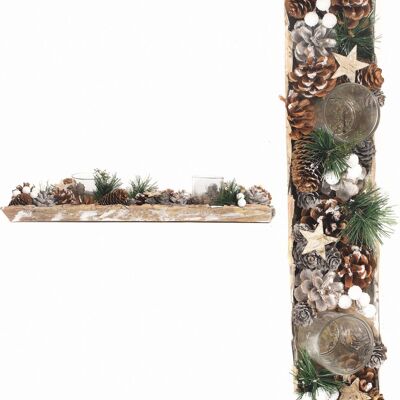 Kerststuk theelicht houder - Frohe Weihnachten | 45cm / 2L | Decoratief kerststuk gemaakt uit natuurlijke materialen en voorzien van twee waxinehouders | Kerst Dekoration | Gut