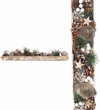 Kerststuk theelicht houder - Joyeux Noël | 45cm / 2L | Décoratif kerststuk gemaakt uit natuurlijke materialen en voorzien van twee waxinehouders | Kerst décoration | Goud 1