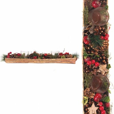 Kerststuk theelicht houder - Rote Beere | 45cm / 2L | Decoratief kerststuk gemaakt uit natuurlijke materialen en voorzien van twee waxinehouders | Kerst Dekoration | Rood