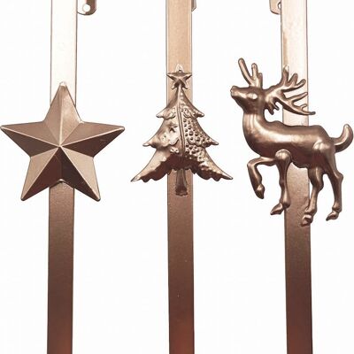 Metalen kerst hanger - kerstkrans haak set van 3 stuks | 10 x 6 x 29 cm | Speciale deurhanger voor over de deur | Haak om jouw kerstcadeaus in zak of kerst decoratie aan op te hangen | Koper